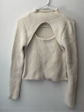 Sincerely Jules Cream Ribbed Cutout Crewneck Sweater